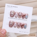 Handgemaakte schattige puppy kunstnagels met verjaardagstaart ontwerp en glitters - XS Maat (FM038)
