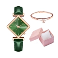 Montre élégante à cadran vert avec boîtier en or rose et ensemble de bracelets en cristal - Montre verte, bracelet et coffret cadeau