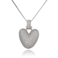 Macro shot of silver heart pendant with pavé set crystals on a polished box chain - Letter V (DX34-V)