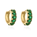 Detail of gold-plated hoop earrings featuring five oval green zircon stones in row - Green