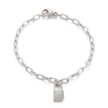 Bracciale a catena in acciaio argento con ciondolo a lucchetto inciso a stella - Argento (KB144884-Z)
