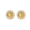Goldene Katzenauge-Ohrstecker mit eleganter weißer Perlenumrandung im Vintage-Stil - Goldimitat WG0-0017