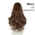 Back view of wavy long synthetic U-part hairpiece in light sandy blonde shade #25 - 16" / Light Sandy Blonde (#25)