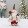 Stehende Weihnachtsmann Puppe mit rot-grauem Karohut und Kunstpelz für Weihnachtsdeko - Rot Grau Kariert Rucksack Weihnachtsmann (22cm) D-663104