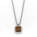 Square tiger eye stone pendant with silver steel box chain necklace for women - Silver/Tiger Eye Stone (With Chain)