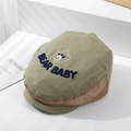 Detailed view of kids breathable mesh cap with bear baby embroidery in olive green - 52cm (2-5 Years) / Green