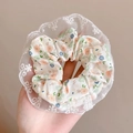 Floral print hair scrunchie with delicate white lace trim detail for a girl style - 6# Egg Tart Jam (Floral Print/Lace Edge)