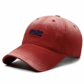Vintage washed red baseball cap with blue FBQE letter embroidery and distressed brim - Adjustable / Red