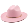 Chapeau fedora rose à larges bords avec bande en cuir champagne et boucle métallique - M(56-58cm) / Rose