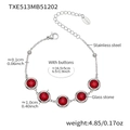 Silver stainless steel bracelet with five round red glass stones and length specifications - Bracelet Only / Steel-Red