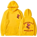Felpa con cappuccio giallo brillante Cherry Social Club con stampa fronte e retro - Taglia S / Giallo Slogan