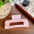 Pink and white marble texture acetate hair claw clip with large rectangular hollow frame - Sakura Pink 13CM