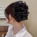 Grande pince à cheveux élégante en dentelle noire à pois blancs pour coiffure femme - 4# Pince Crabe Bulle à Pois Noirs