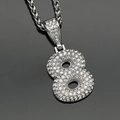 Hip hop silver-tone number 8 pendant necklace with pavé cubic zirconia stones - Number 8 / Pendant Only / Steel