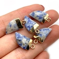 Lapis lazuli style natural stone pepper-shaped pendants with gold-plated metal clasp set - 10x20mm / Blue Spot Stone