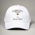 White Espresso Martini Social Club trucker hat with mesh back and decorative front rope - All White