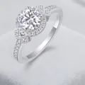 Moissanit-Haloring aus S925 Sterlingsilber mit geometrischen Kreuzakzenten und Pavé-Steinen - US Größe 9 / R13057 Halo-Stil