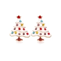 White enamel Christmas tree stud earrings with colorful rhinestones and gold trim - Colorful Rhinestone White Christmas Tree