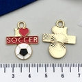 Golden alloy heart-shaped I Love Soccer enamel charm pendant with sports ball motif - I Love Soccer (16737)