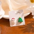 Christmas Santa and Tree S925 silver stud earrings on white silk and wood - Santa Claus and Christmas Tree (E3634-2)