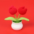 Handmade red crochet tulips in white ceramic pot for home decor and desktop ornament - Red Double Head Tulip