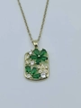 Detail of 18K gold-plated necklace with green gemstone flower and zircon pendant - Rectangular Green Flower