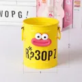 Yellow cylindrical iron pen holder with large cartoon eyes and red lips design - Yellow with Mouth and Letter Stickers / Yellow