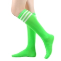 Neon green knee high socks with white three-stripe athletic design for women and girls - One Size / Fruit Green with White Stripes
