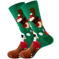 Grüne Weihnachtssocken mit Weihnachtsmann- und Rentier-Mustern im Waden-Stil - Größe 38-45 / Schornstein Weihnachtsmann