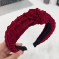 Chic burgundy knotted headband featuring unique grid texture fabric for women's hair styling - Burgundy