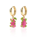 Creative dragon fruit dangle earrings with gold rings and colorful enamel fruit pendants - Fruit