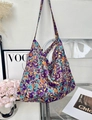 Floral canvas tote bag with purple and orange patterns for daily casual use - Purple Blue Orange Floral(17#)