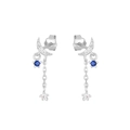 Eleganti orecchini a nappa S925 in argento con luna e stella e zirconi blu - Argento