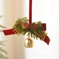 Campanella di Natale dorata con fiocco in velluto rosso pigne e aghi di pino - Fiocco di Velluto Rosso Campanello di Rame