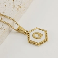 18K gold plated hexagon necklace with white shell inlay and capital letter Q pendant - Style Q (Pendant Only) / Pendant Only