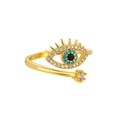 Anillo ajustable dorado con ojo de la suerte, turquesa y cristales brillantes - Mal de ojo