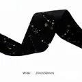 50mm black velvet ribbon with gold star foil print for DIY hair accessories crafts - 5cm / Black