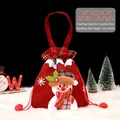 Christmas burlap apple gift bag with 3D snowman, plaid drawstring, and red finish - Faux Linen Snowman