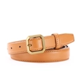 Minimalist light brown leather belt for women with golden square buckle and fine stitching - 110cm / Ginger Yellow