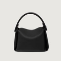 Borsa a mano minimalista in pelle nera a grana con manico superiore e capiente - Nero