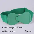 Green elastic waist belt for women with 85cm length and teardrop faux leather buckle - 85cm Extended / Green