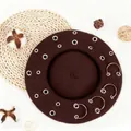 Dark brown wool beret with punk style silver metal rings and grommet details - 27.5*7cm / Coffee