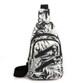Women nylon chest bag with black and white leaf pattern and adjustable shoulder strap - Tropical Plants