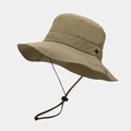 Dettaglio cappello da sole kaki a tesa larga con cordoncino regolabile e occhielli - Taglia unica / Verde Militare