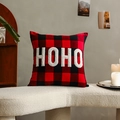 Christmas red and black plaid square pillowcase with white HOHO embroidery design - HOHO / 45*45cm (No Insert)