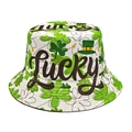 Witte vissershoed met groene klaverpatronen en Lucky-opdruk voor Sint-Patricksdag - M (56-58cm) / Klavertje Print