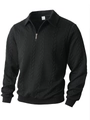 Detail der Waffelstrick-Struktur und des Innenetiketts auf schwarzem Half-Zip-Sweatshirt - S / Schwarz