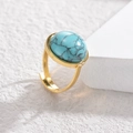 Französischer Retro Goldring mit großem ovalem Türkisstein und verstellbarer Öffnung - Blauer Stein (R698-lan)