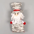 Sac cadeau de Noël en tissu avec texture bois de bouleau et flocons de neige dorés - Père Noël à Haut-de-Forme / Blanc