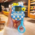 Mini handheld Tetris game console keychain with blue plaid and cartoon cat decoration - Blue Cartoon Cat Game Console with Bell